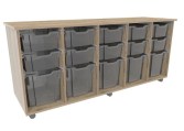 Verrijdbare lage kast grey craft oak met bakken Tangara Groothandel voor de Kinderopvang Kinderdagverblijfinrichting